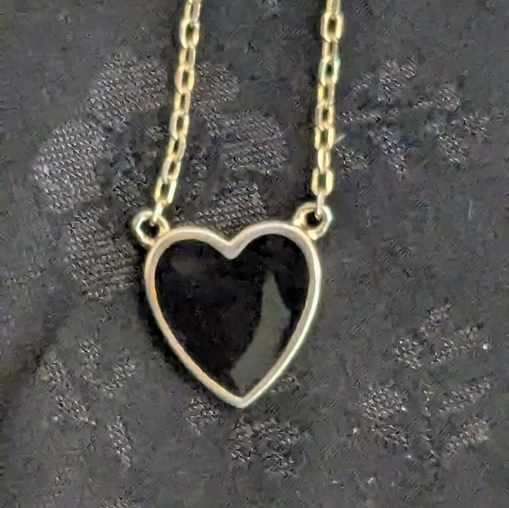 Black Enamel Gold Plated 925 Sterling Silver Heart Pendant Necklace